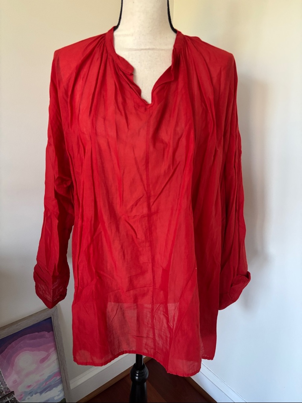 Hannoh Wessel Women's Red V-Notch Lightweight Oversized Tunic Top